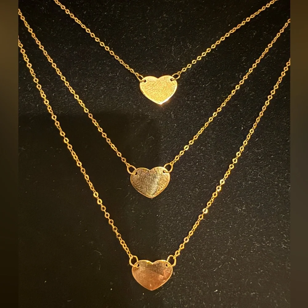 New 14k gold triple strand heart drop layer necklace - Picture 2 of 4